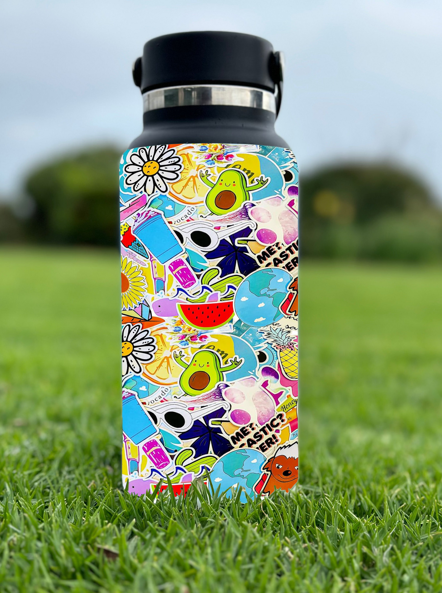 Cartoon Sticker Collage - 32 oz Bottle Sleeve